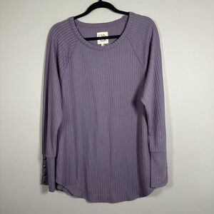 Chaser XXL Purple Waffle Knit Button‎ Long Sleeve Dolphin Hem Shirt